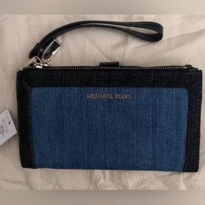 NWT. Michael Kors blue denim wristlet